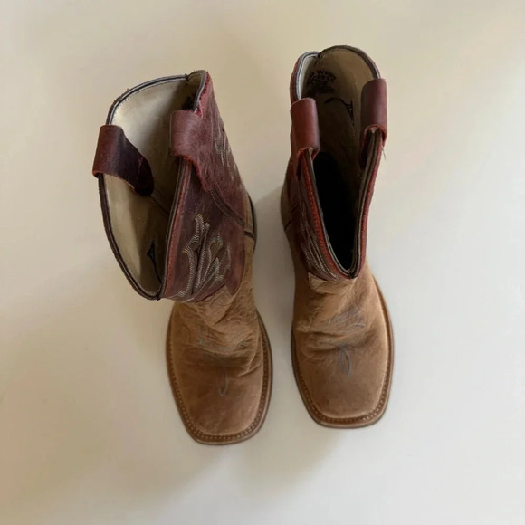 OLD WEST- Kids-Distressed-Vamp-Cowboy Boots-Brown-Red-Size 3 - Picture 9 of 14